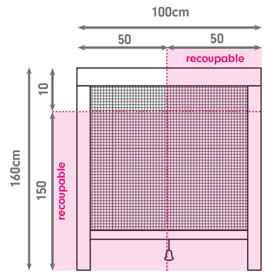 Schéma de recoupe moustiquaire enroulable verticale alu largeur 100 cm