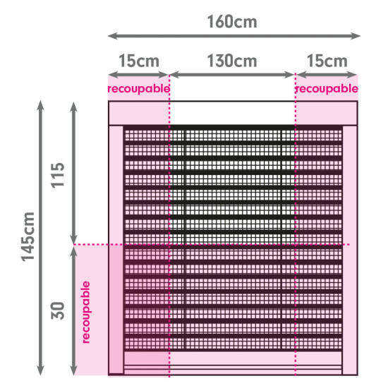Schéma de recoupe de la moustiquaire plissée verticale pour fenêtre largeur 160 cm