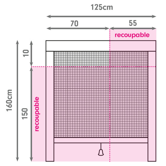 dimensions de recoupe de la moustiquaire enroulable verticale anti-pollen pour fenêtre largeur 125 cm