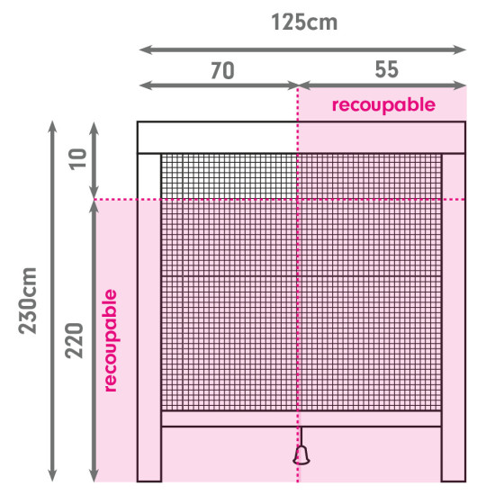 Schéma de recoupe de la moustiquaire enroulable verticale pour porte largeur 125 cm